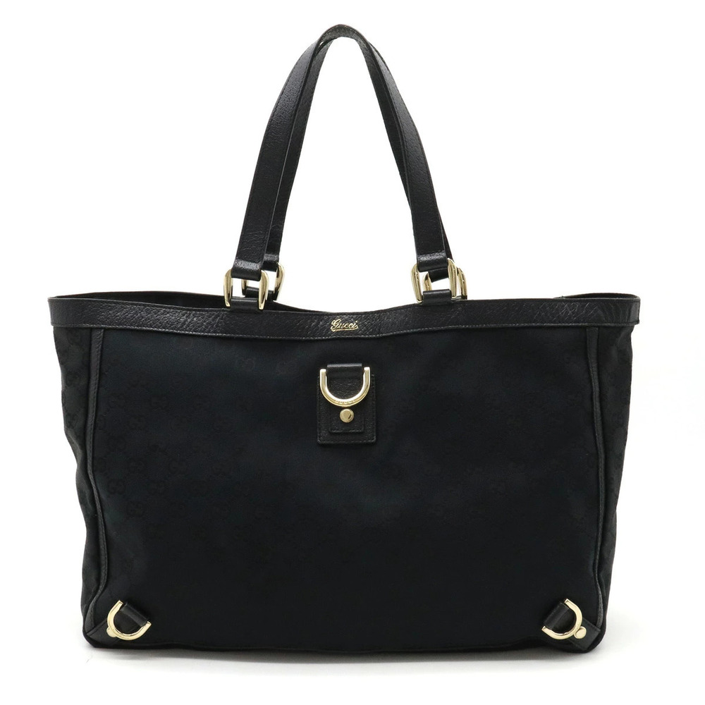 Gucci Abbey GG Canvas Tote Bag Shoulder Hobo Strap Leather Black